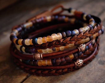 Boho Leather Wrap Bracelet: Beaded Unisex Style