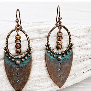 Boho Copper Patina Earrings | Rustic Southwestern Dangle Earrings | Artisan Jewelry | Gift for Her image 7