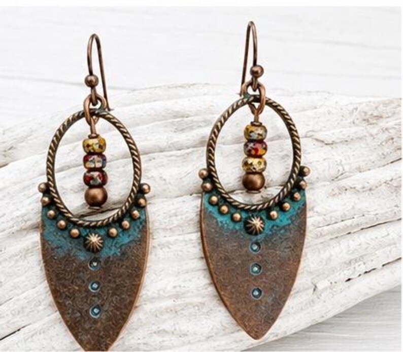 Boho Copper Patina Earrings | Rustic Southwestern Dangle Earrings | Artisan Jewelry | Gift for Her image 7