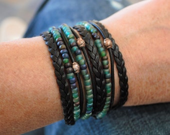 Bracciale avvolgente in pelle Boho: stile Miyuki con perline