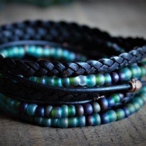 Armband, gelaagdheid, stapel, Boho-wikkelarmband, Leren armband, Leren omslag met kralen, Boho-stijl