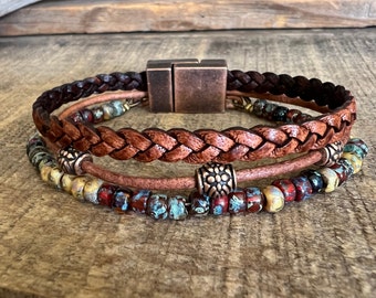 Earthy Boho Wrap Bracelet, Urban Hippie Jewelry, Easy Wrap Magnetic Clasp