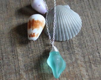 Aqua Sea Glass Necklace ,Beach Glass Shell Choker ,Surfer necklace Gift For Her