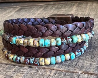 Earthy Boho Wrap Bracelet, Urban Hippie Jewelry, Easy Wrap Magnetic Clasp