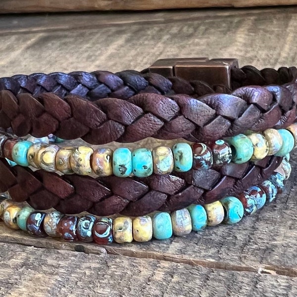 Earthy Boho Wrap Bracelet, Urban Hippie Jewelry, Easy Wrap Magnetic Clasp