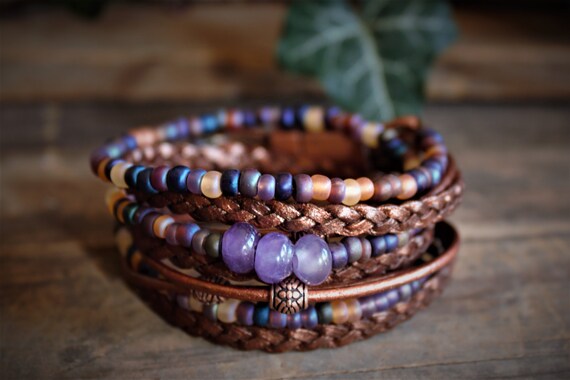 Amethyst Bracelet Layering Stack Boho Wrap Bracelet unisex
