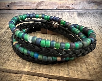 Artisan Leather Wrap Bracelet,Wanderlust Jewelry,Multi Layered bohemian bracelet