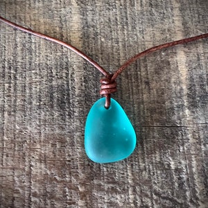 Blue Sea Glass Necklace  ,Beach Glass Leather Choker ,Surfer necklace Gift For Her, Gift For Him