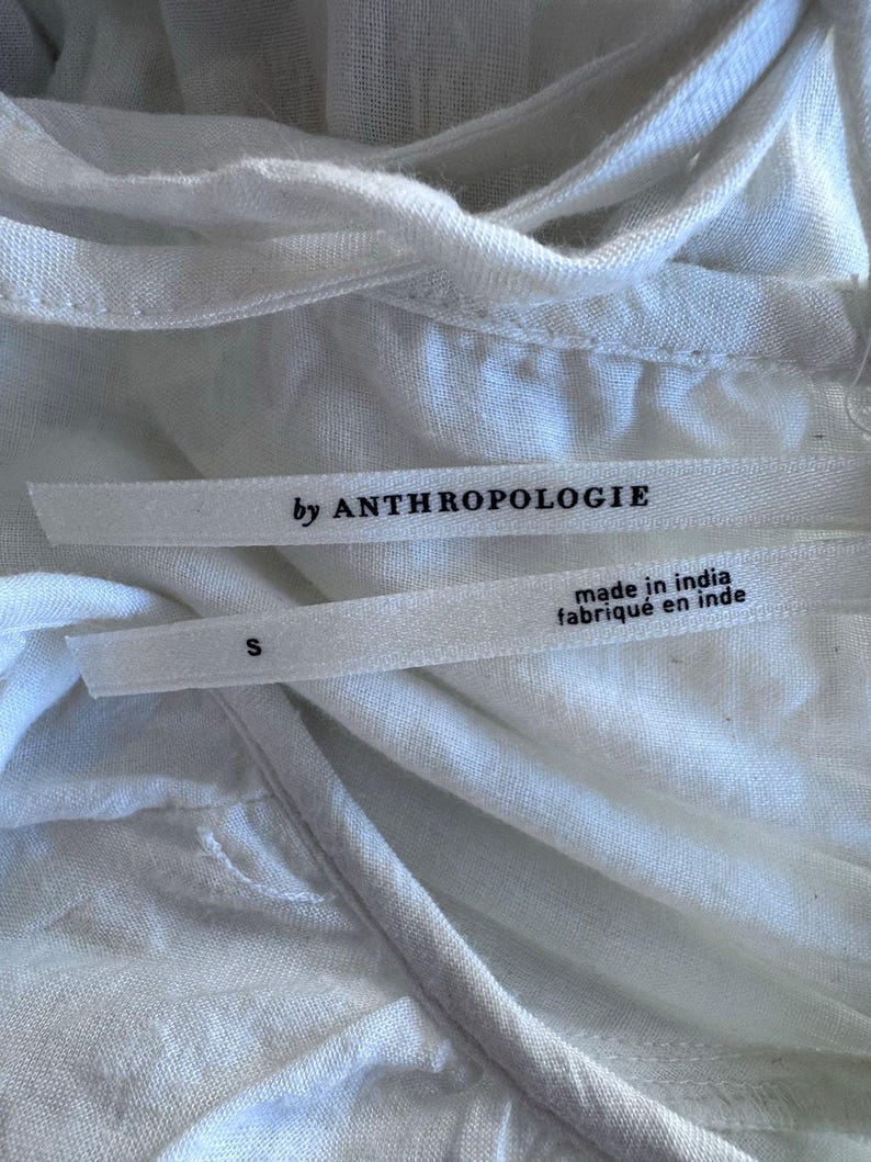 Anthropologie Cream Peasant Dress Embroidered Tiered Boho Cottage Prairie Size S image 7