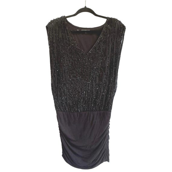 Guess Black Beaded Cocktail Party Dress Sleeveless V Neck Ruched Y2K  Vintage M - Etsy