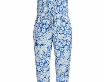 Lilly Pulitzer Paulina Jumpsuit Blue Print Sleeveless Elastic Waist summer  M