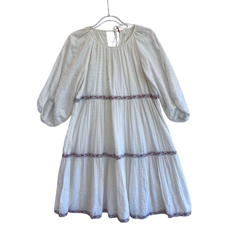 Anthropologie Cream Peasant Dress Embroidered Tiered Boho Cottage Prairie Size S image 2