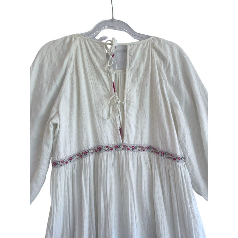 Anthropologie Cream Peasant Dress Embroidered Tiered Boho Cottage Prairie Size S image 8