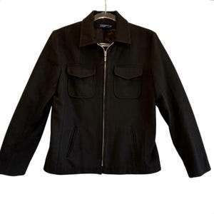 J.Crew Ullblandad Utility Jacka med Dragkedja Framtill Svart M Klassisk Kappa Skjortjacka