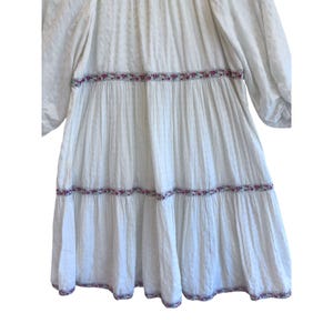 Anthropologie Cream Peasant Dress Embroidered Tiered Boho Cottage Prairie Size S image 3