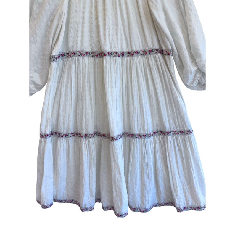 Anthropologie Cream Peasant Dress Embroidered Tiered Boho Cottage Prairie Size S image 3