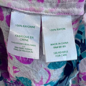 Lilly Pulitzer Elsa Blouse Pink Teal Floral Silk Rayon Button Front XS top image 7