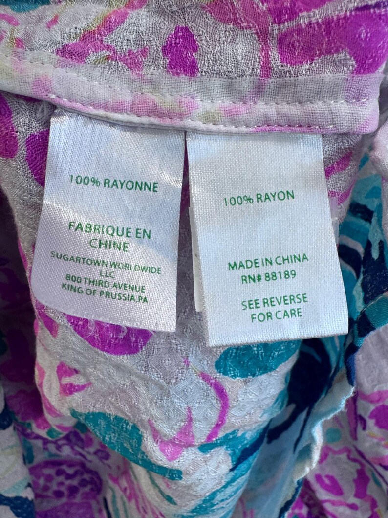Lilly Pulitzer Elsa Blouse Pink Teal Floral Silk Rayon Button Front XS top image 7