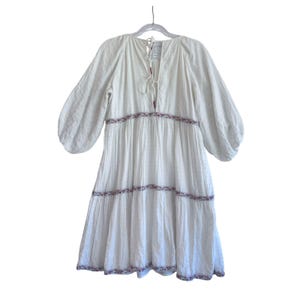 Anthropologie Cream Peasant Dress Embroidered Tiered Boho Cottage Prairie Size S image 5