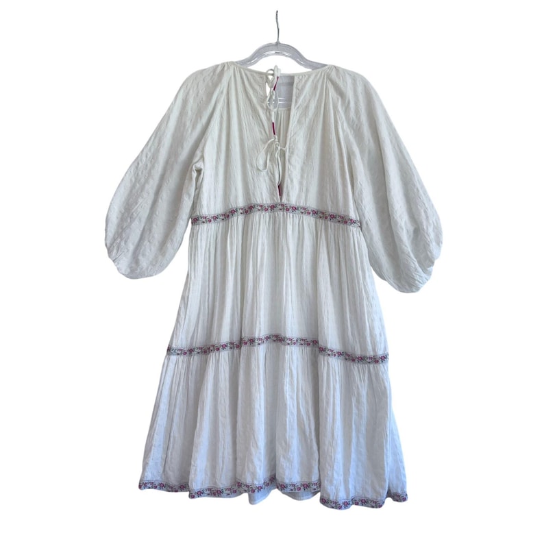 Anthropologie Cream Peasant Dress Embroidered Tiered Boho Cottage Prairie Size S image 5