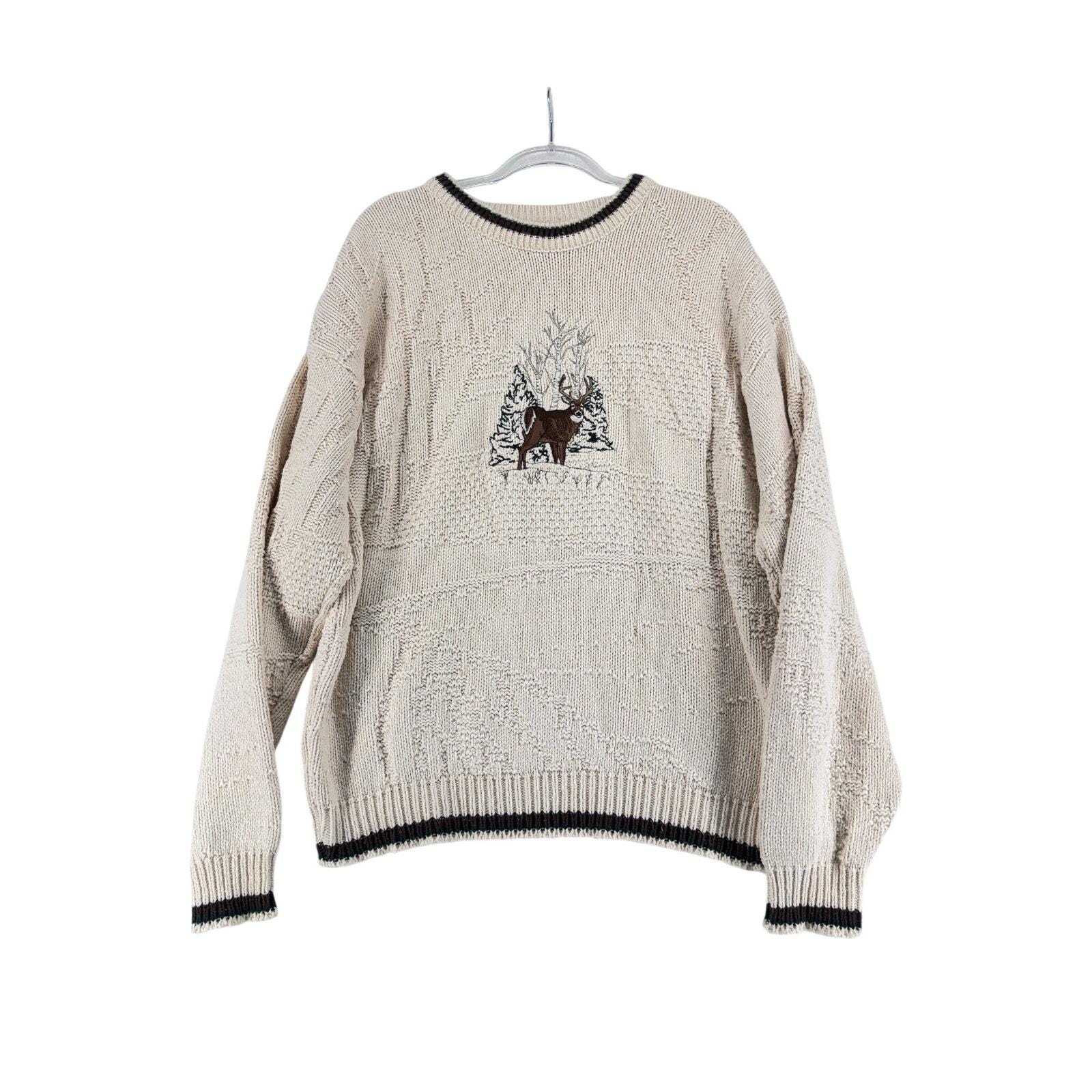 Vintage Fieldmaster Deer Sweater Mens L USA Cotton Knit Cabin Outdoor Winter Co