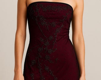 Charlotte Russe Vintage Y2K Strapless Mesh Bodycon Dress Burgundy party