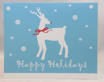 Note Card Printable Packet - Holiday Reindeer With Note Card; Mini Note Card, Tag and Envelope Seals