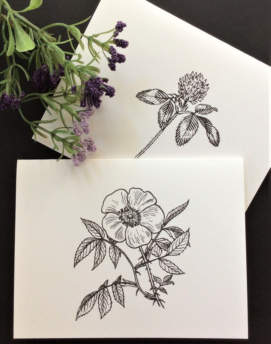 Line Art Floral Stationery 12 Notecards Set 1 With White Envelopes ...