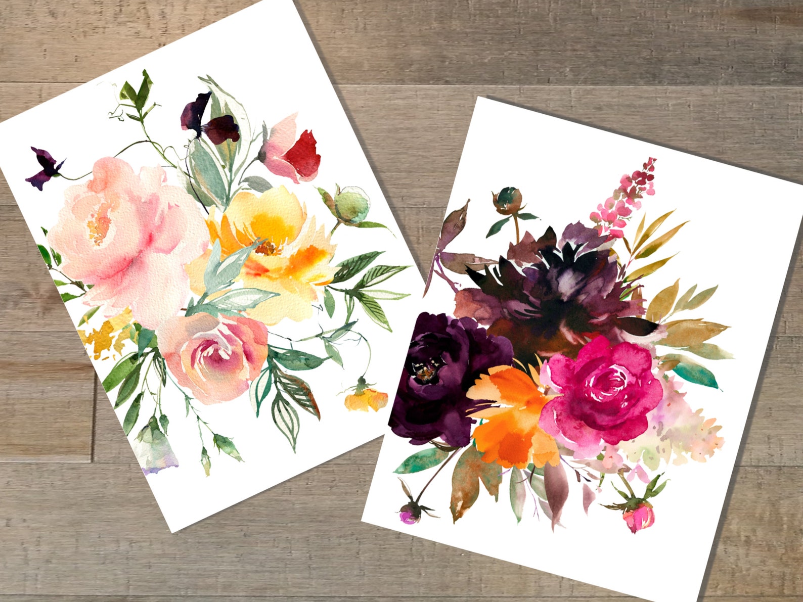 Flower Watercolor Notecards Stationery Set of 12 With Kraft or White ...