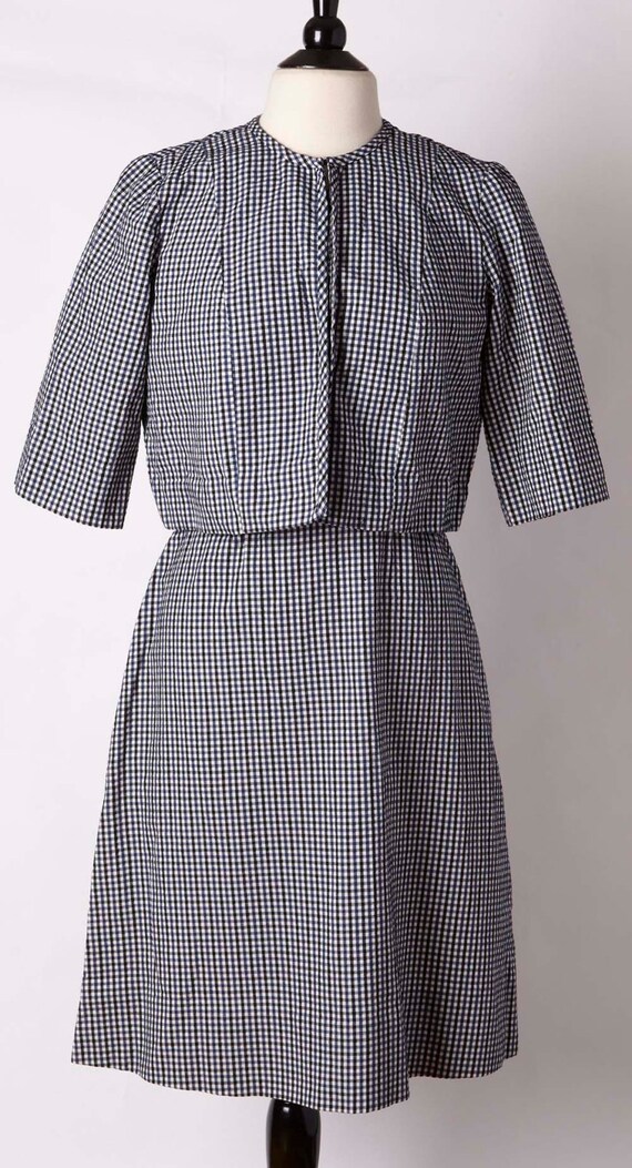 1960s gingham black blue white dress set. Townfie… - image 3