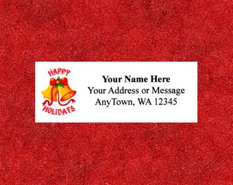 30 Happy Holidays Personalized Self Adhesive Address/ Return Labels 1" x 2.625"  Free US Shipping!