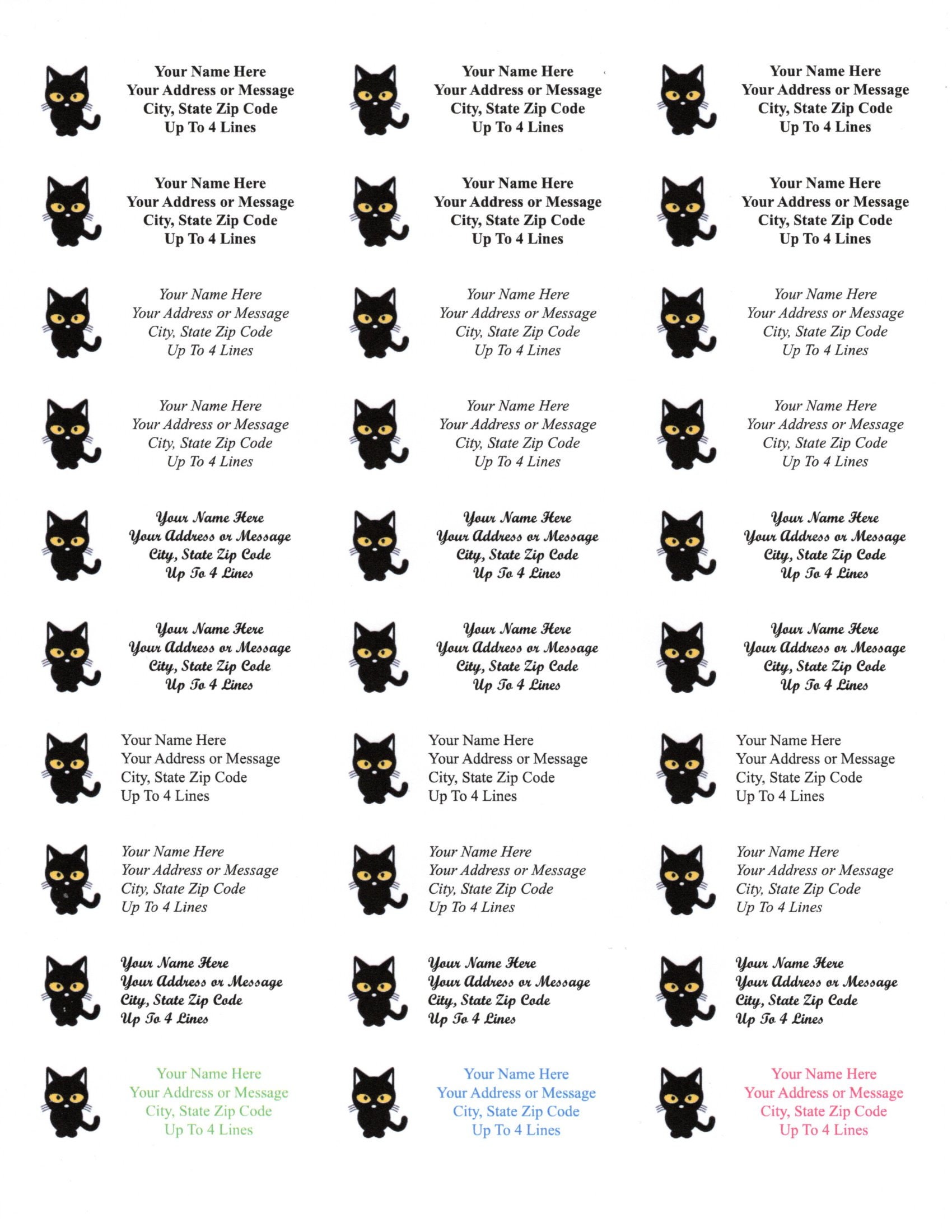 Cat Lable 30 Cute Cat Personalized Self Adhesive Quality Printed Address, Return ...