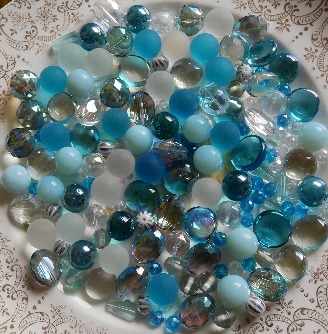 Bright Blue Vase Filler Mix Over 150 Pc White Blue Marbles Etsy