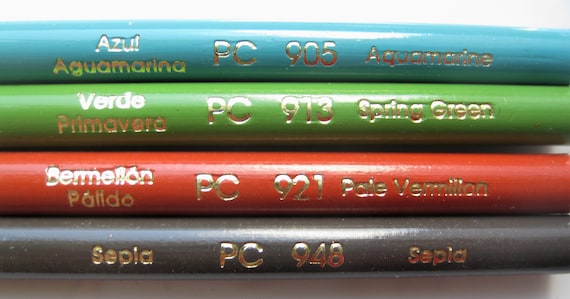 Berol Prismacolor Pencils: Aquamarine, Spring Green, Vermillion, Sepia, 4Pc