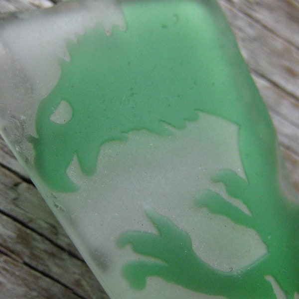 Rare Sea Glass with Green Eagle Pattern 1 Pc Wave Tumbled Beach Glass Green Falcon Pendant Undrilled Genuine Sea Glass Authentic Sea Glass