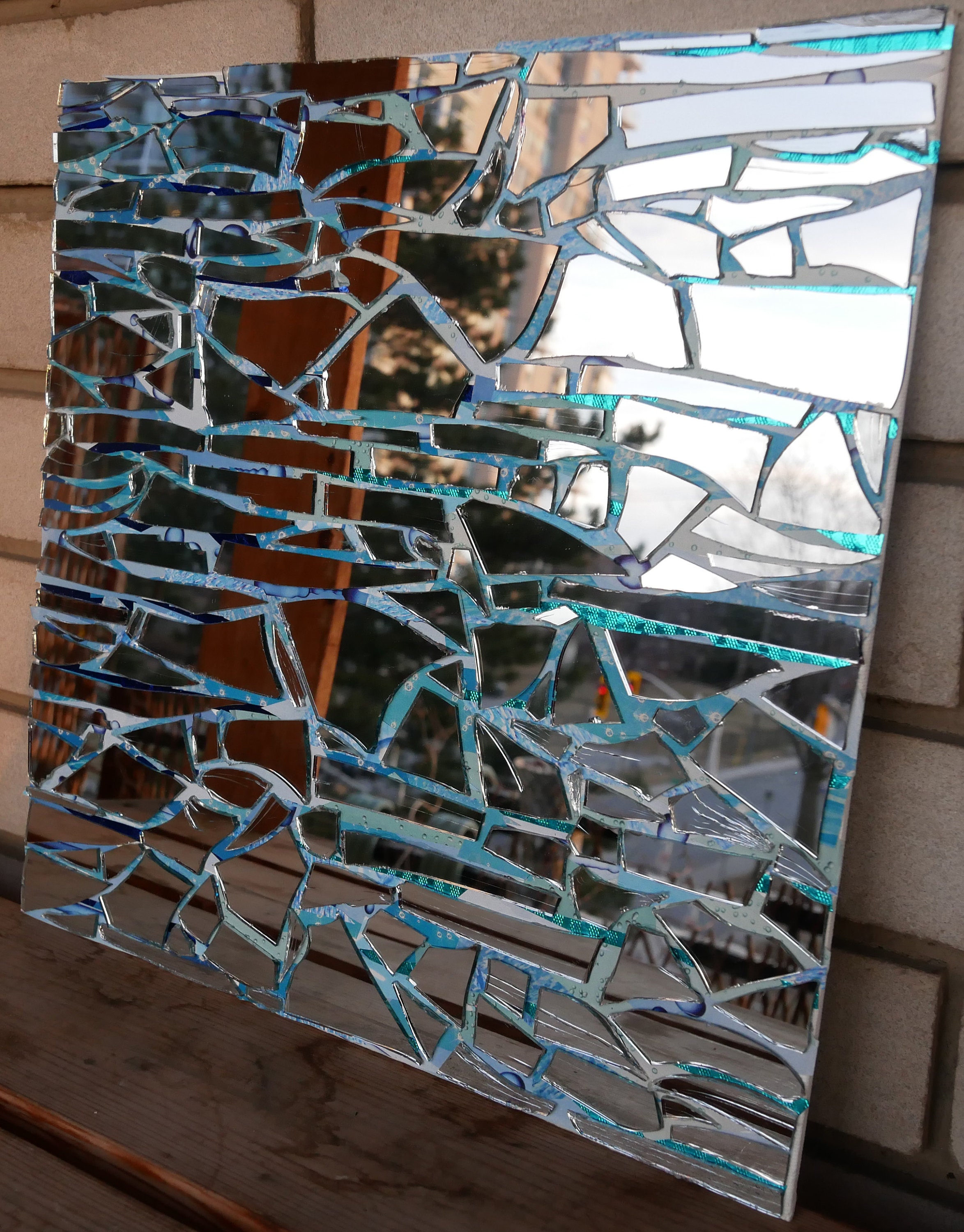 Recycled Broken Mirror Art, Glittering Waves Collage, 12\, image size:2347x3000