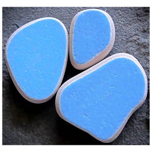Lake Ontario Sea Pottery: 3 Blue Ceramic Tiles, Craft Pieces (28-19mm)