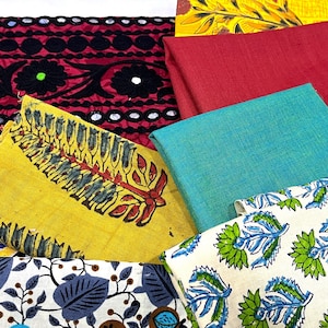 Tessuti di cotone indiani, gioielli tessili artigianali per costumi da cucito Boho stampati indiani, resti di scrapbooking fai da te - Borsa da 12 scarti