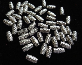 Indian Spacer Beads Antique Silver Metal Tube Beads Ethnic Tribal Jewelry Supplies 30 pcs Boho DIY