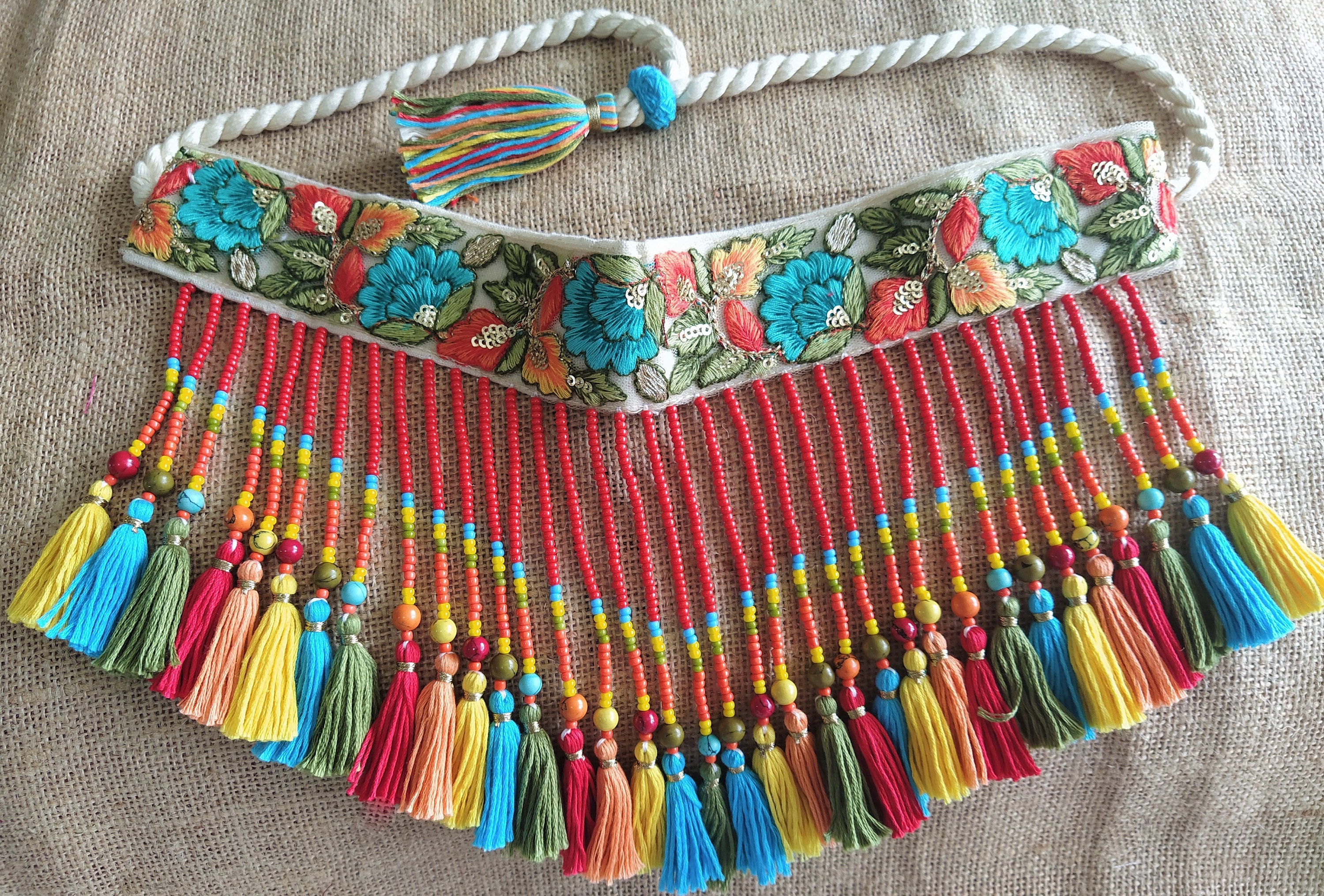 Indian Handmade Fabric Jewelry Ethnic Tribal Fringe Necklace Etsy