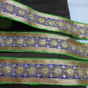 Dentelle indienne, Garniture ethnique, Bordure Sari, Dentelle en tissu, Artisanat indien couture Zari Trim, Ruban décoratif - 1 mètre
