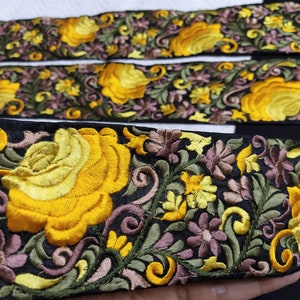 Dentelle indienne, Ruban d’artisanat brodé décoratif noir, bordure Sari, garniture de couture de mariage, garnitures en gros de tissu large - 1 yrd