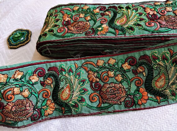 Indian Embroidered Lacegreen Decorative Trimcraft - Etsy