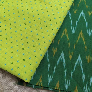 Indian Cotton Fabric, Ikat Fabric, Indian Ethnic Boho Sewing Craft Textile, DIY Scrapbooking Remnants - Set of 2