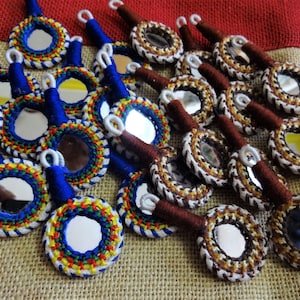 Appliques, Mirror Appliques, Kutch Hand Embroidered Appliques, Decorative Appliques, Banjara Appliques, Indian Mirror Tassels - Brown 4 pcs