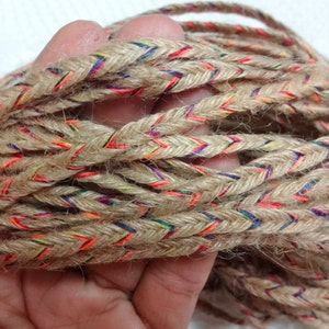 Indian Jute, Jute Threads, Jute Yarn Braided with Multi Colour Threads - Braided Jute Twine - 350 grams