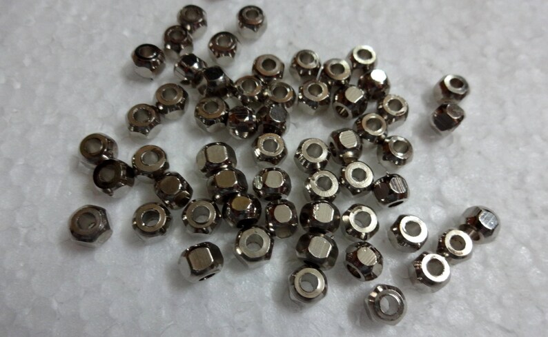 Indian Jewelry Supplies 5MM Big Hole 100pcs Solid Metal Beads Faceted Silver Spacer Beads