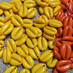 Cowry Shells, Acrylic Cowrie Beads, Decorative Beads, Indian Craft Supplies, DIY Projects - 100 pcs Yellow