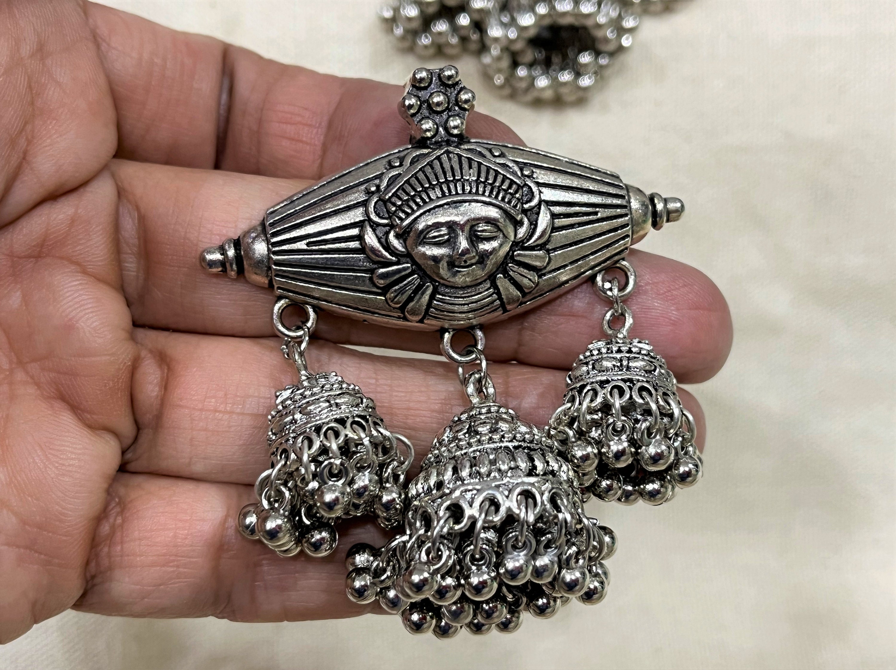 Antique Silver Tone Metal Pendant, Indian Ethnic Necklace