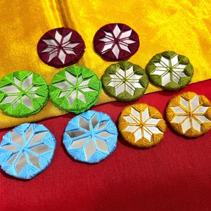 Indian Mirror Appliques, Hand Embroidered Decorative Appliques, Decorative Shisha Mirrors, Craft Supplies - Mixed 10 pcs
